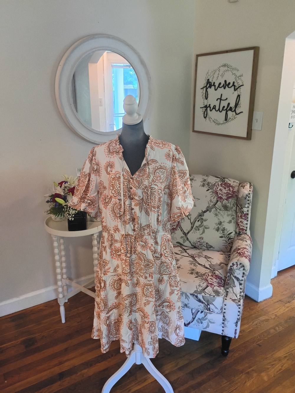 Nwt Floral Print Short Sleeve Dress Sz. Xl Women's Size New